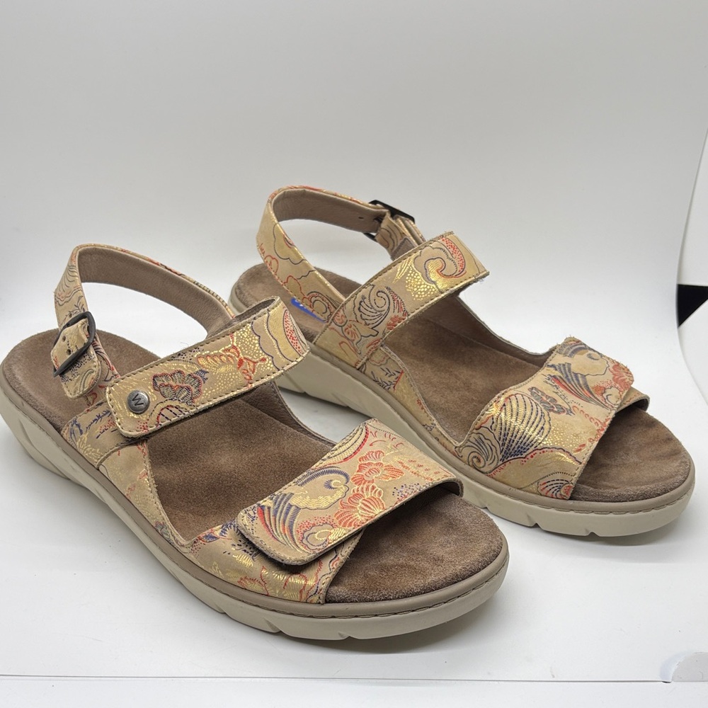 Willy Santorini Tan Suede Floral Metallic Comfort Sandals 40